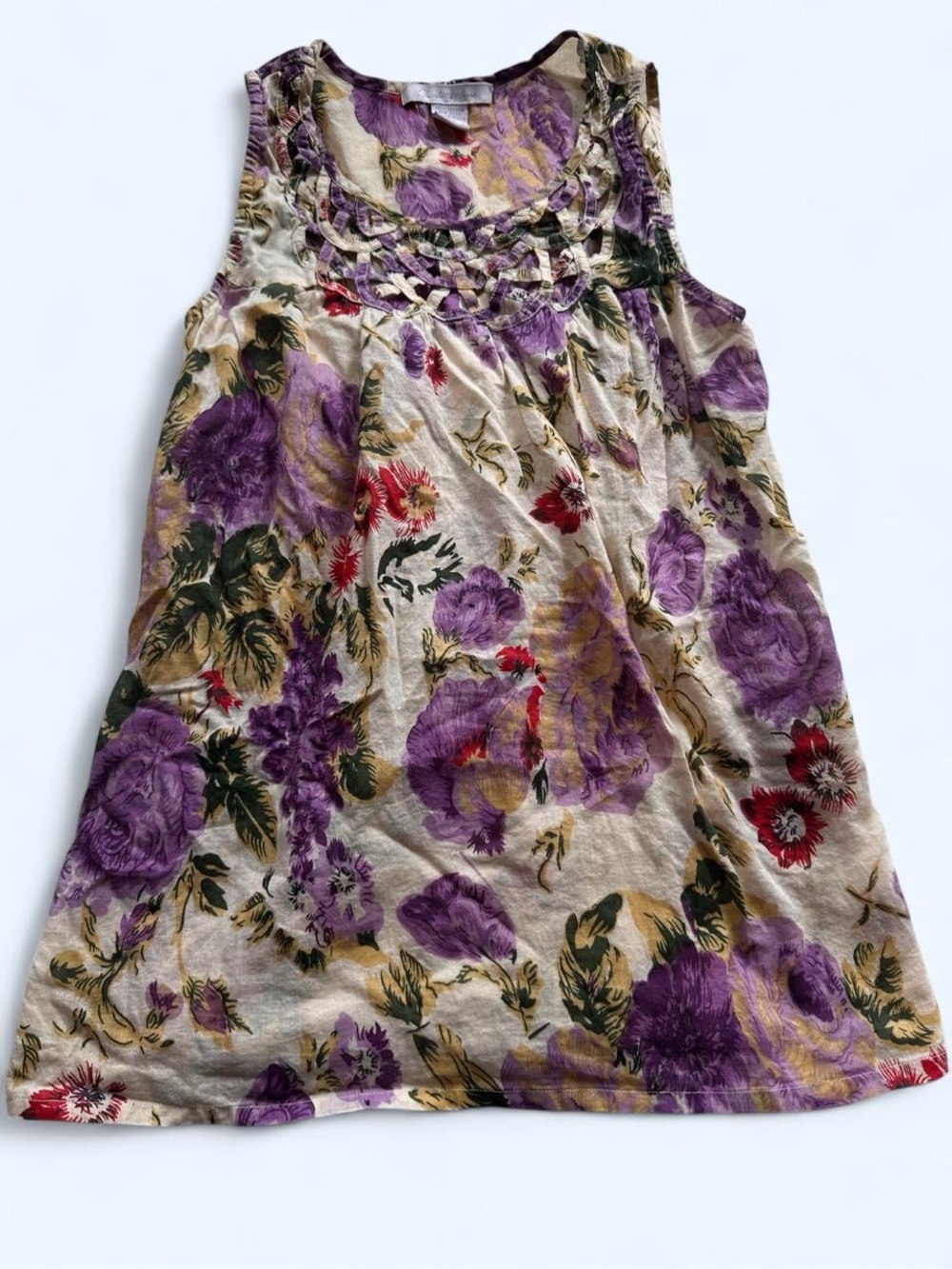 Sleeveless Floral Tank with Purple Rose Print